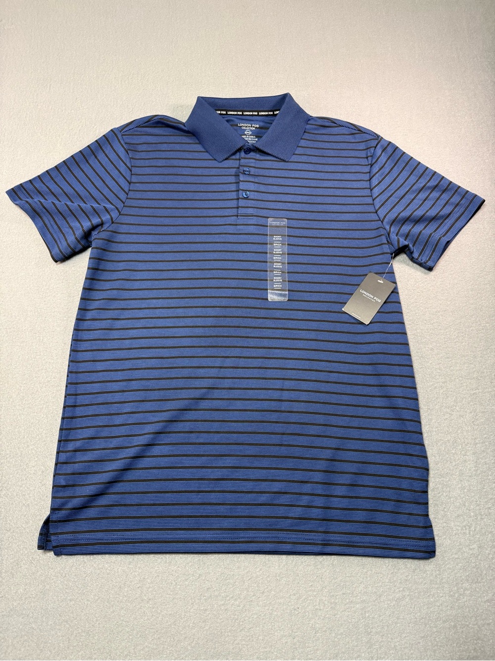 London Fog Men's Poly Textured Polo Small Navy / Black NWT
